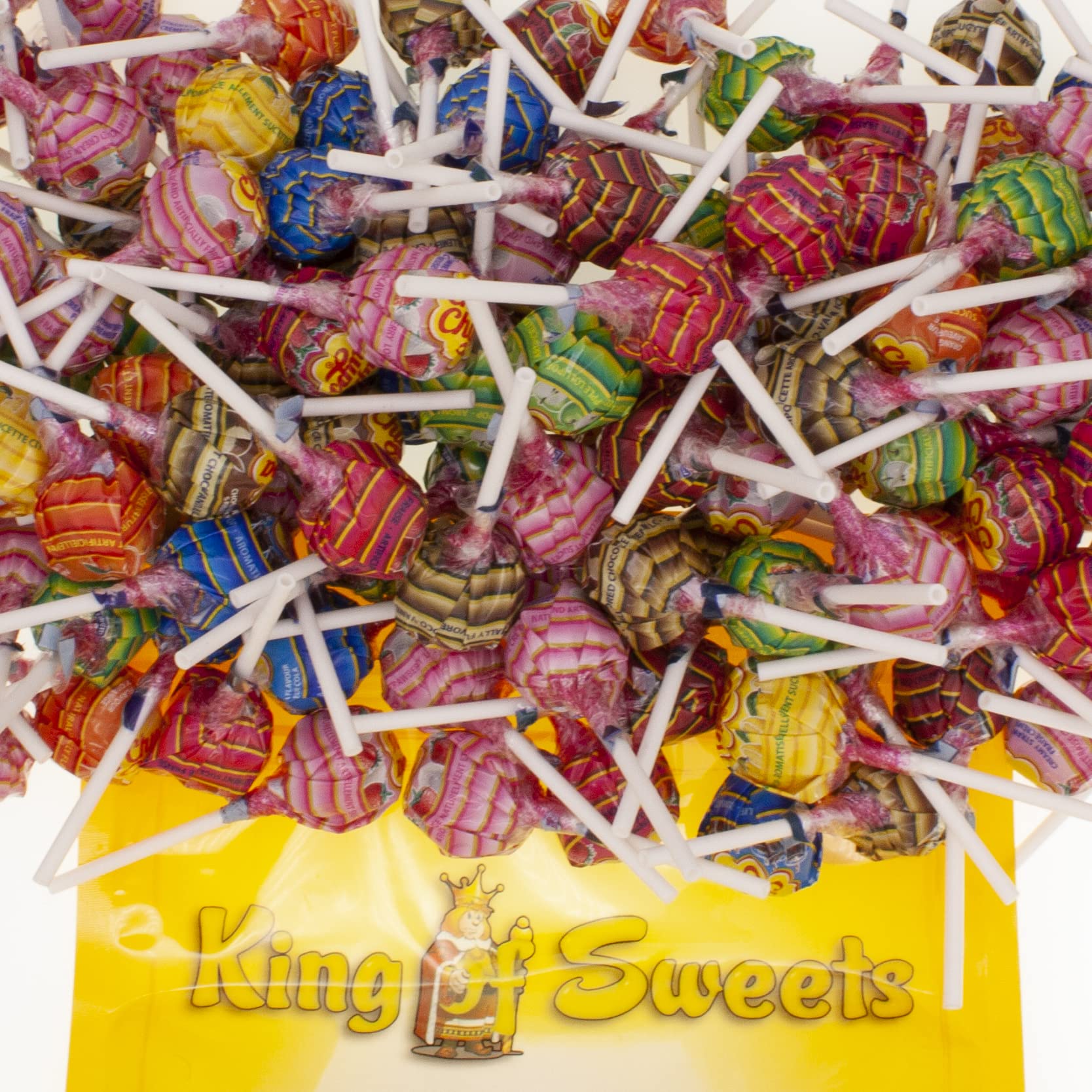 Chupa Chups Classic Lollipops | 2 Pounds | Assorted Fruit Flavors | Individually Wrapped Candy Variety Pack | King of Sweets Bag | Halloween & Easter Candy | Bulk Value, Resealable Pack