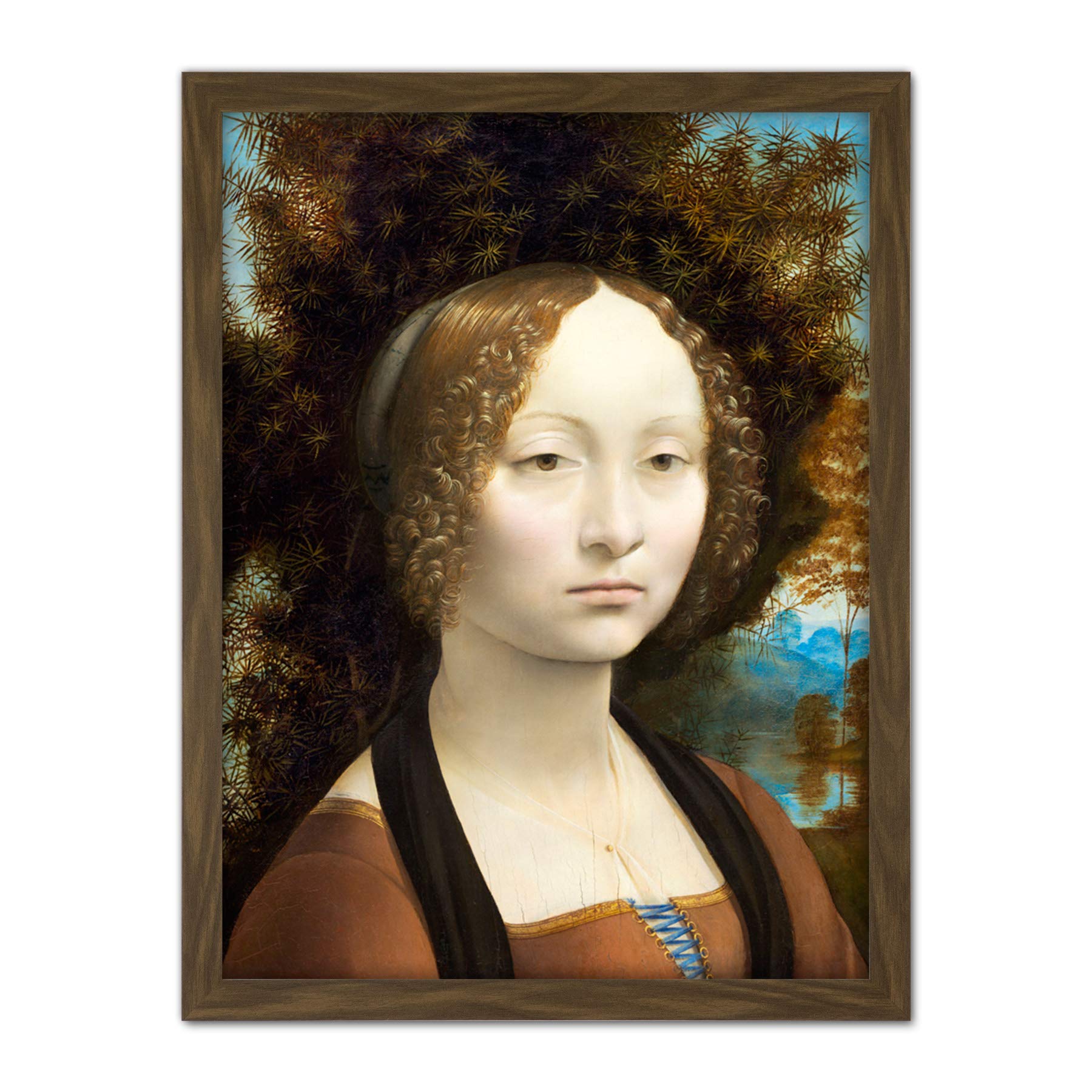 Da Vinci Ginevra De Benci Portrait Painting Large Framed Art Print Poster Wall Decor 18x24 in