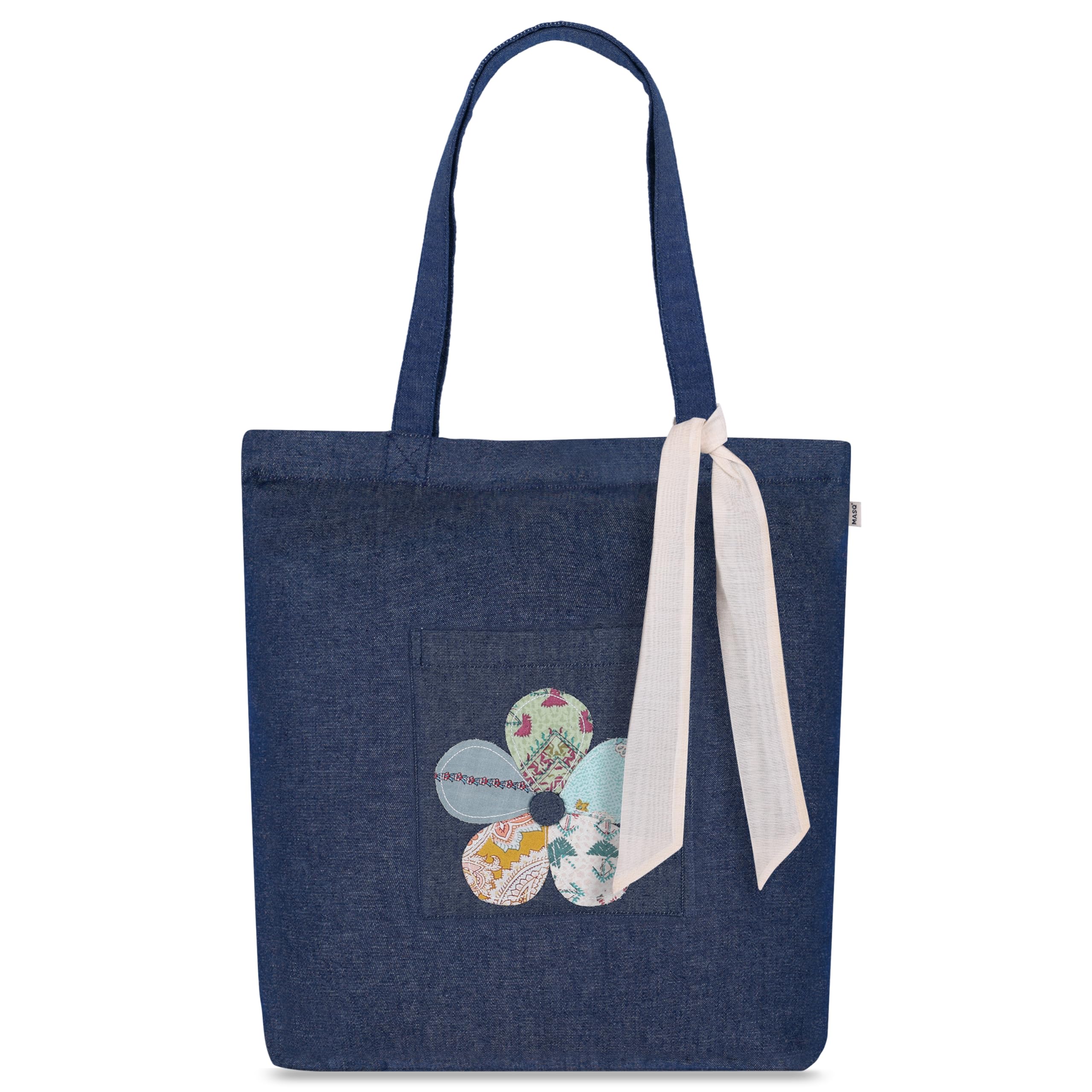 masq by Q-One Embroidered Denim Tote Bags for Women with Zip, College Bag for Girls, 100% Organic Cotton Tote Bag for Traveling & Daily Use | Stylish Gifts for Women and Girl-picture-20