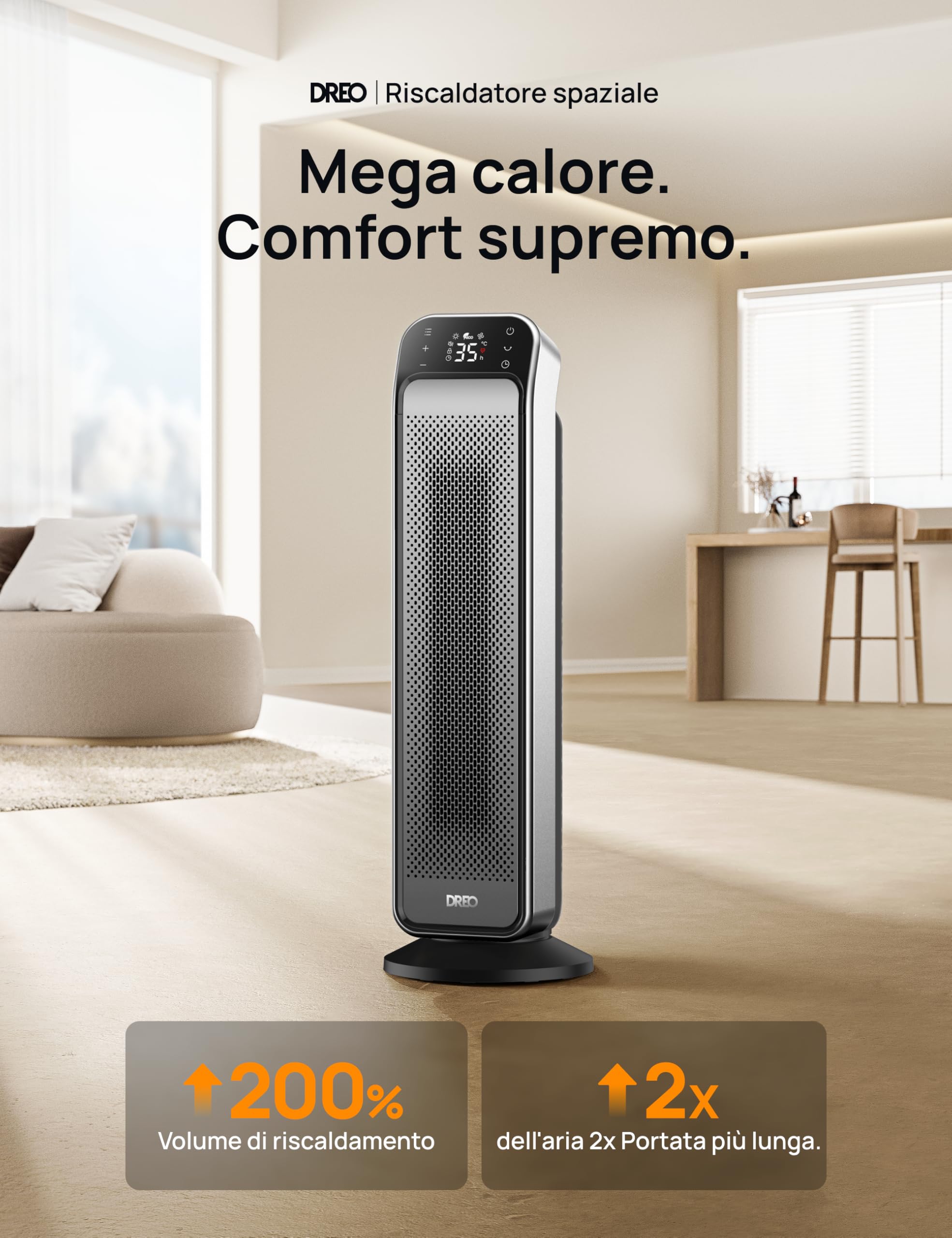 Dreo Riscaldatore per interni, riscaldatore portatile telecomando e termostato, 3 modalità, protezione da surriscaldamento e ribaltamento, riscaldatori elettrici per uso interno in grandi stanze