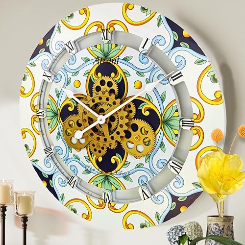 The Gears Clock - Reloj de pared redondo de 24 pulgadas con engranajes móviles Italia LINE (Atrani)