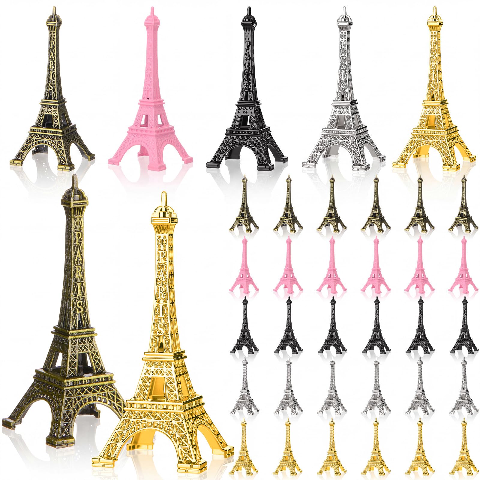 Yerliker 30 Pcs Eiffel Tower Statue Bronze Metal Eiffel Tower Model Figurine Paris Themed Decor for Souvenir Photo Prop Cake Topper Table Party Decor Gift Christmas Ornaments (Multicolor,3")