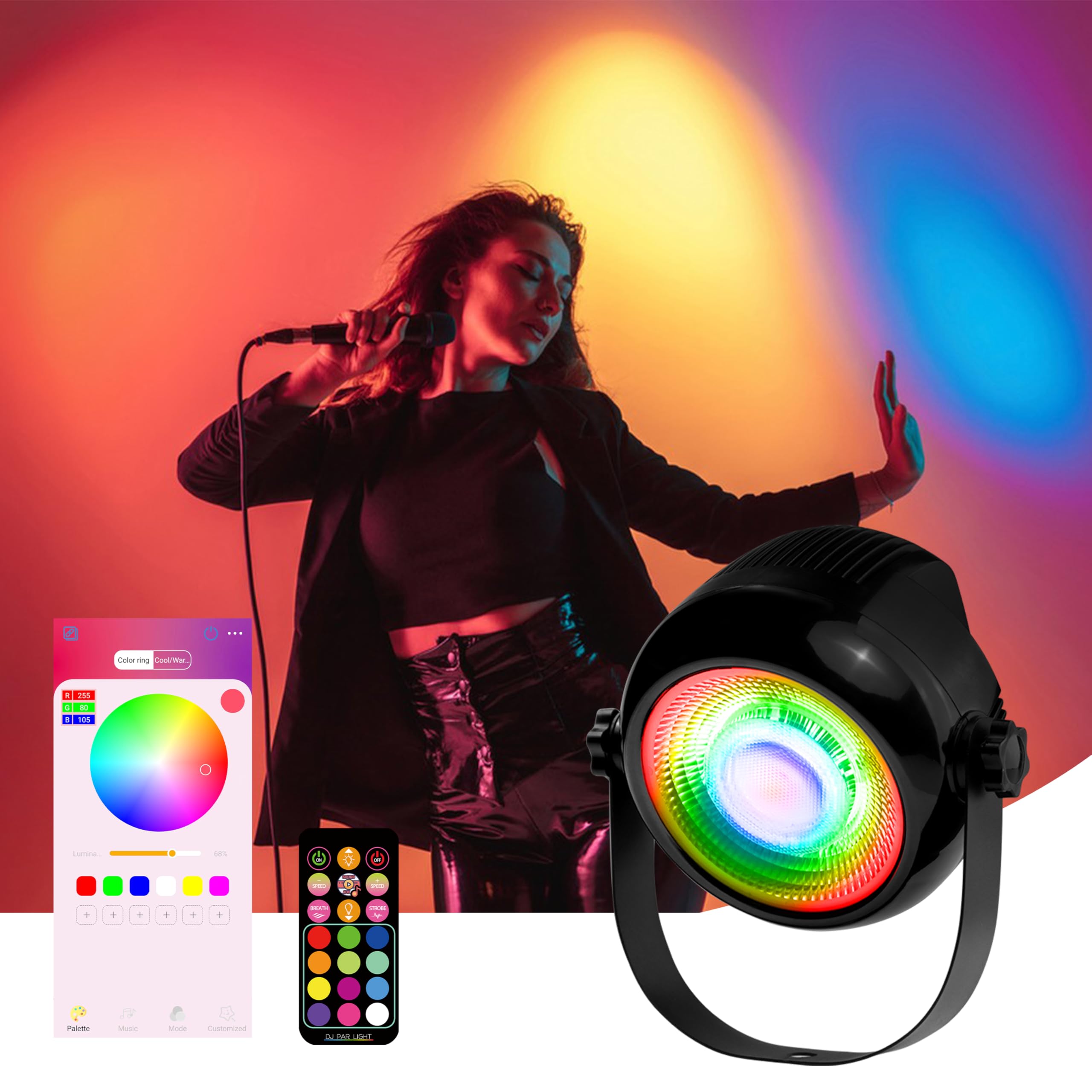 DJ PAR LIGHT Music Rhythm Ambient Light,Super Bright Mini COB50W Party Dance Light,APP Intelligent Control, 16 Million DIY Colors,LED Floor Lamps for all kinds of party and holiday lighting decoration