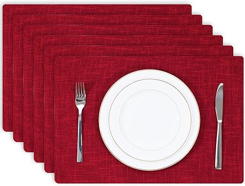 Miniatura 22 de Kevin Textile - Juego de 4 manteles individuales de lino de arpillera navideños, resistentes al calor, lavables, 13 x 19 pulgadas, color burdeos