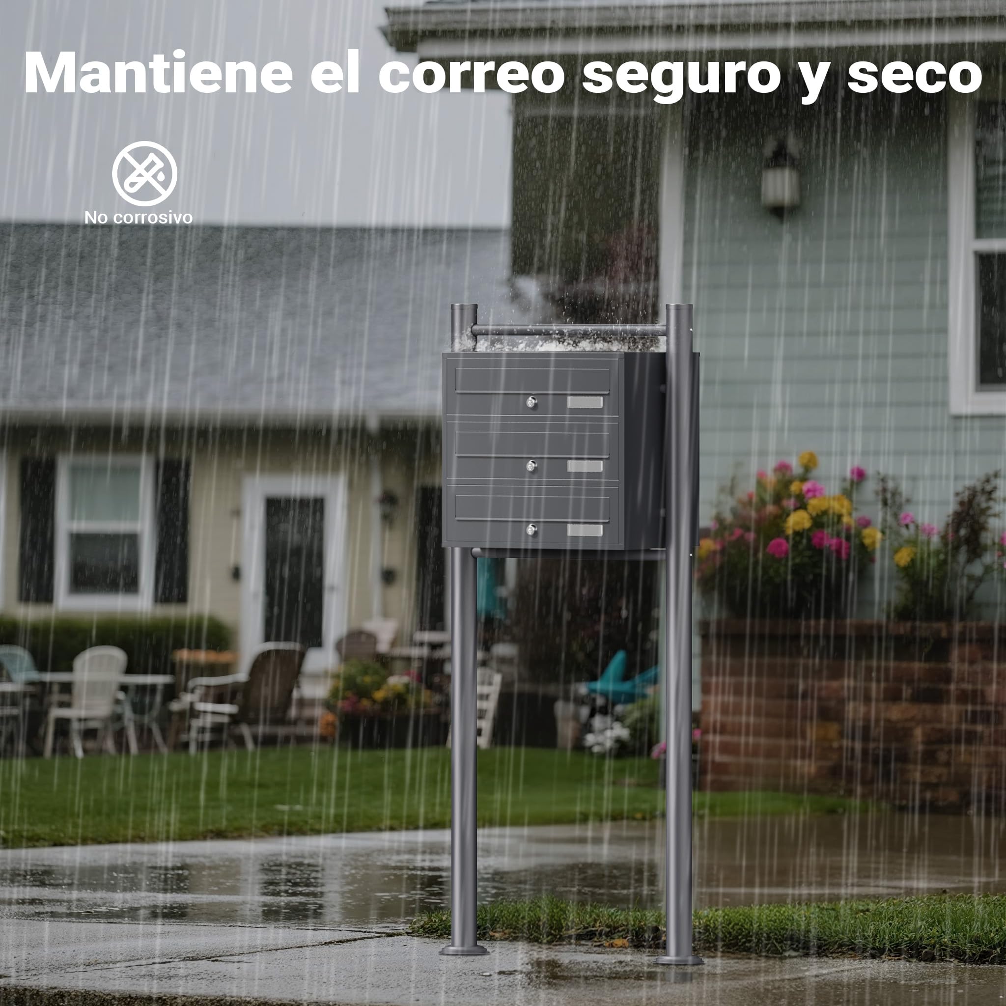 Wiltec Sistema de 3 buzones Color Antracita Acero galvanizado Resistente a la Intemperie con cerraduras de Cilindro y Llaves instalación Independiente Espacio Amplio para Cartas y Paquetes pequeños