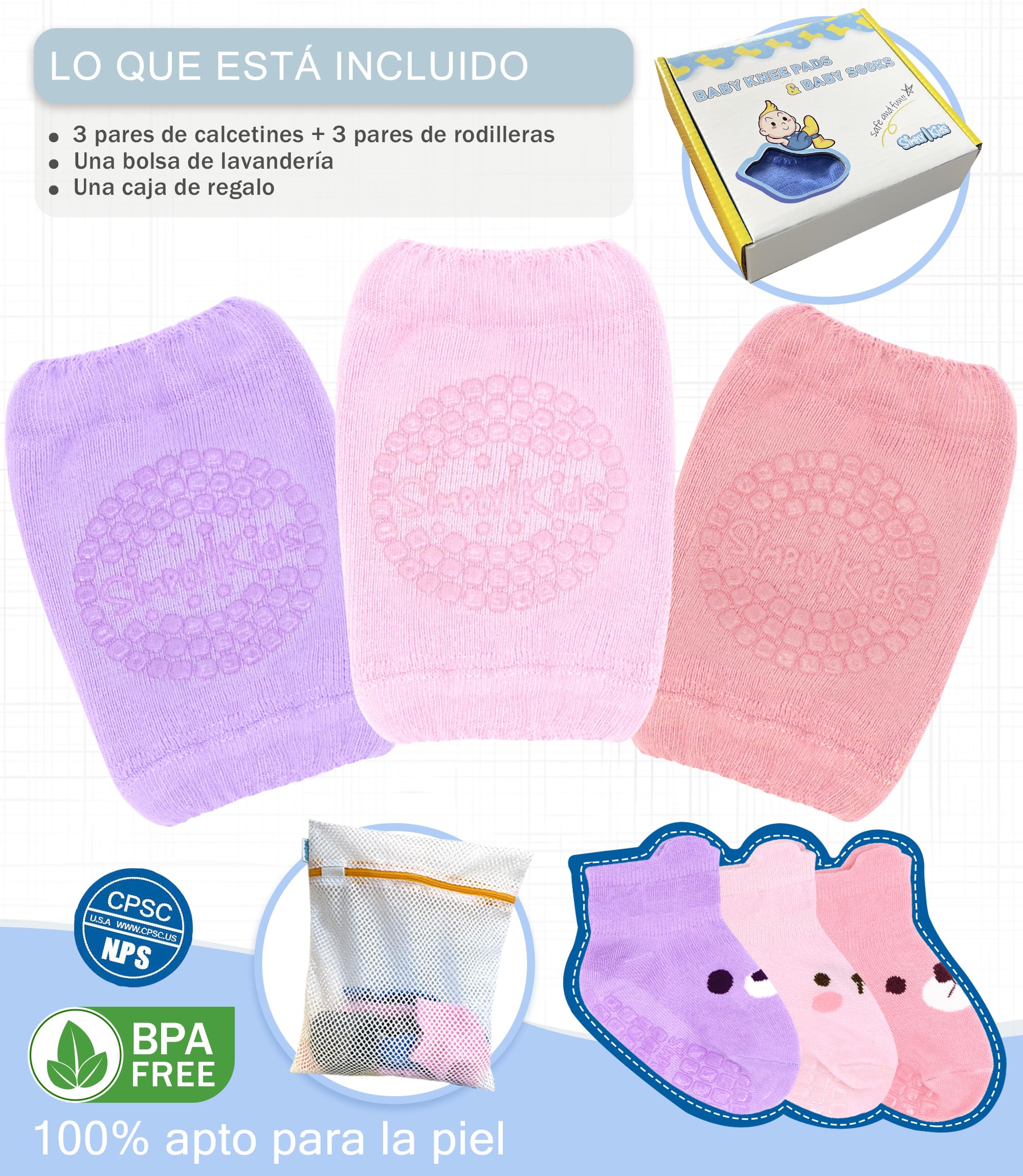 Simply Kids Calcetines Antideslizantes Bebe y Rodilleras Bebe Gateo (3 Pares) Calcetines Antideslizantes Niña y Niño 6-18 Meses