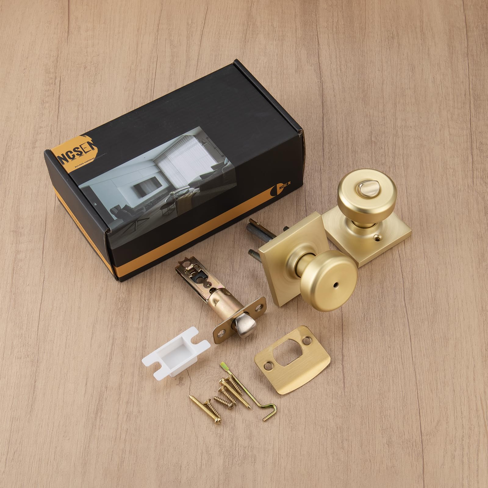 Brushed Gold Door Knobs - 6 Pack with Lock -4