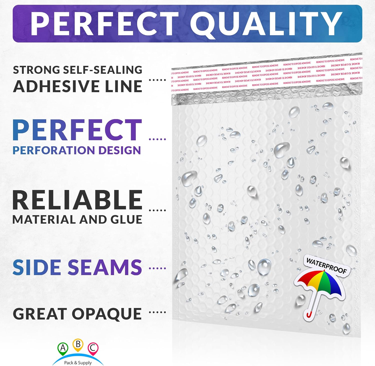 ABC PACK & SUPPLY Poly Bubble Mailers 10.5 x 15 Inch White, Peel and Seal Closure, Water Resistant, 3/16 Inch Bubble Lining, 100 Per Case