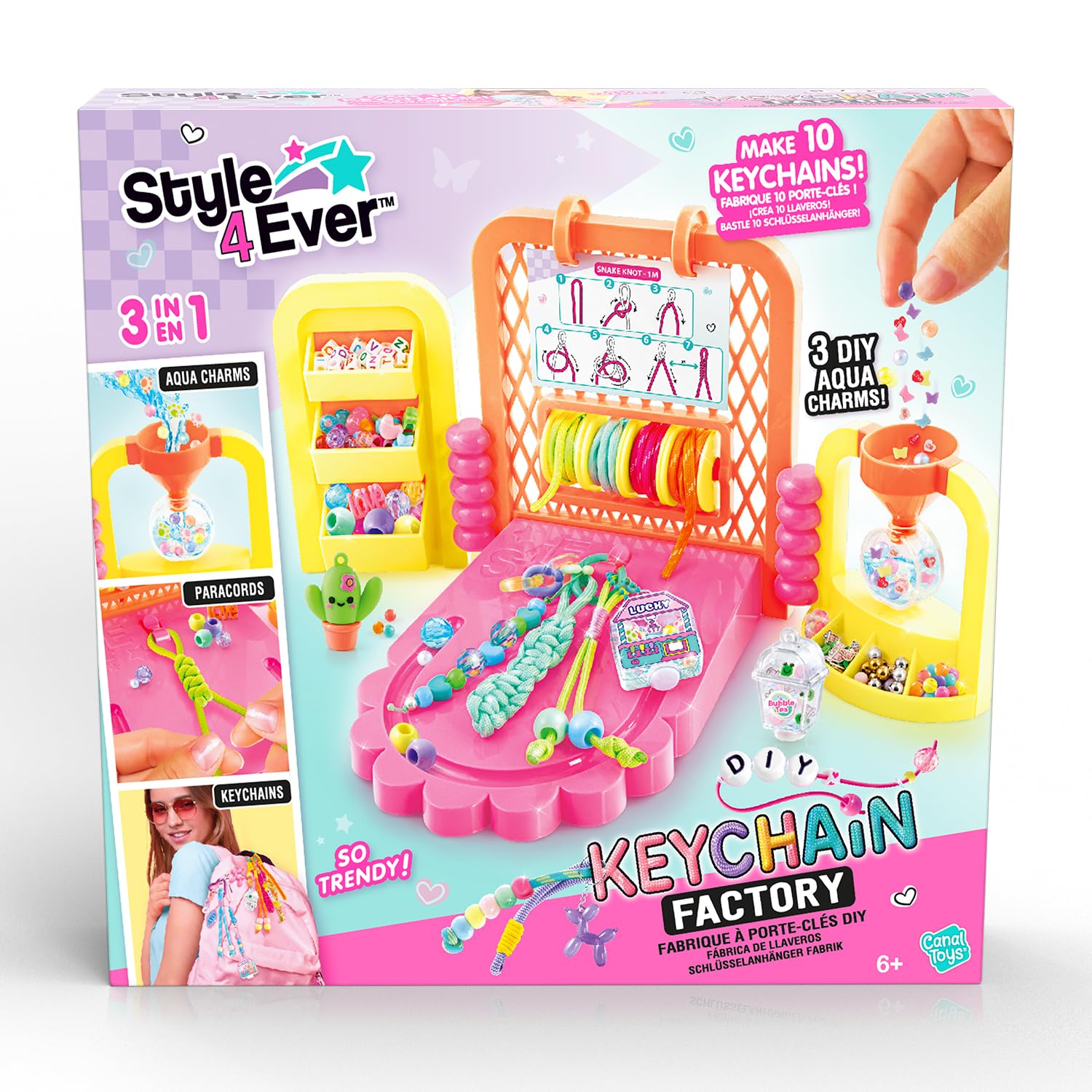 Canal Toys - Style 4 Ever - Fabrique à Porte-Clés DIY 3 en 1 - Crée Tes Porte Clefs Uniques Ultra Stylés - Paracordes, Aquacharms, Perles et +150 Accessoires - Idée Cadeau Enfant Dès 6 Ans - OFG 366