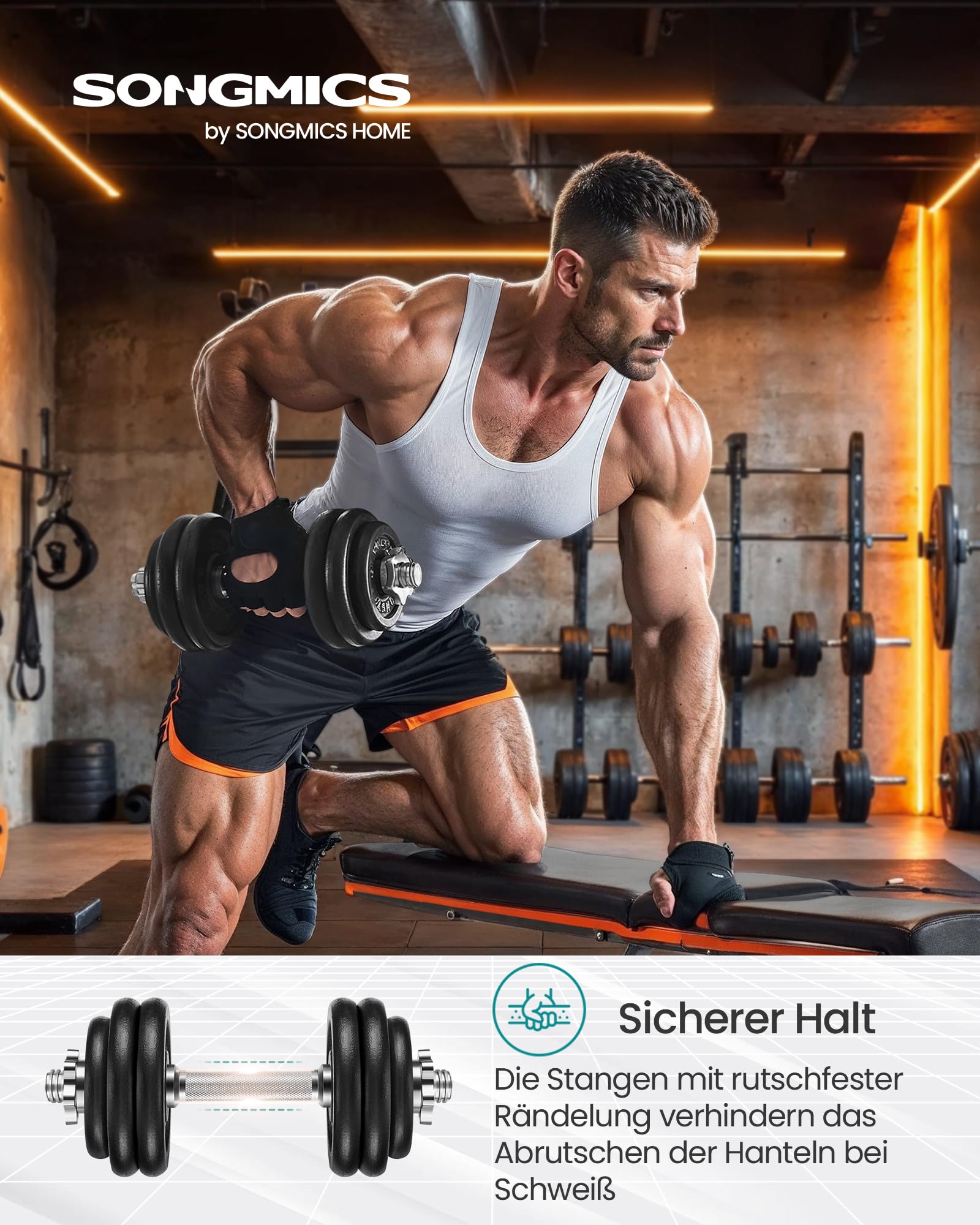 SONGMICS Hanteln, Hantelset aus Gusseisen, verstellbar, für Männer und Frauen, Workout, Fitnesstraining, Gewichtheben für Zuhause, Fitnessstudio