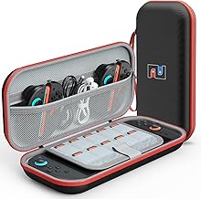 MEKO Étui de Protection Compatible Nintendo Switch 2 2025 et Pochette Switch OLED,Housse Switch 2 avec Doublure Velours,Sacoche Switch pour Ranger Jusqu'à 10 Jeux,et Accessoires(Noir et Rouge)