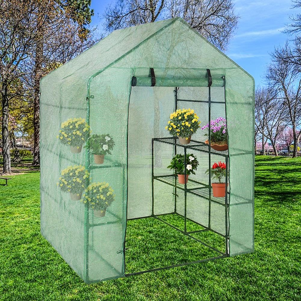 Serra da Giardino Copertura Griglia in PVC Walk-in, Impermeabile Anti-UV, 143x73x195 Cm