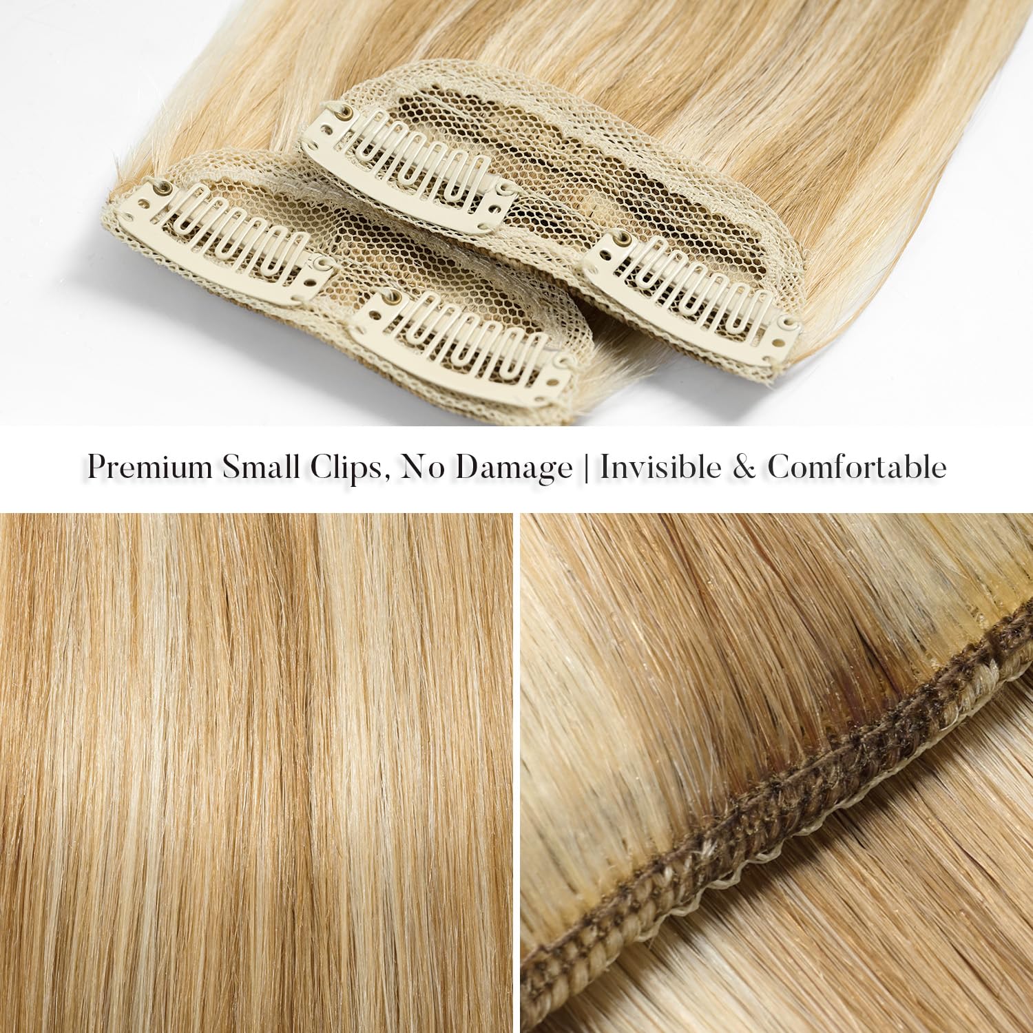 JIAMEISI Short Clip in Hair Extensions Real Human Hair, 2 Pcs Straight Remy Human Hairpieces for Women Adding Volume, Thinning Hair Fill-Ins for DIY Bangs and Side Hair, 8 Inch 24g #18P613