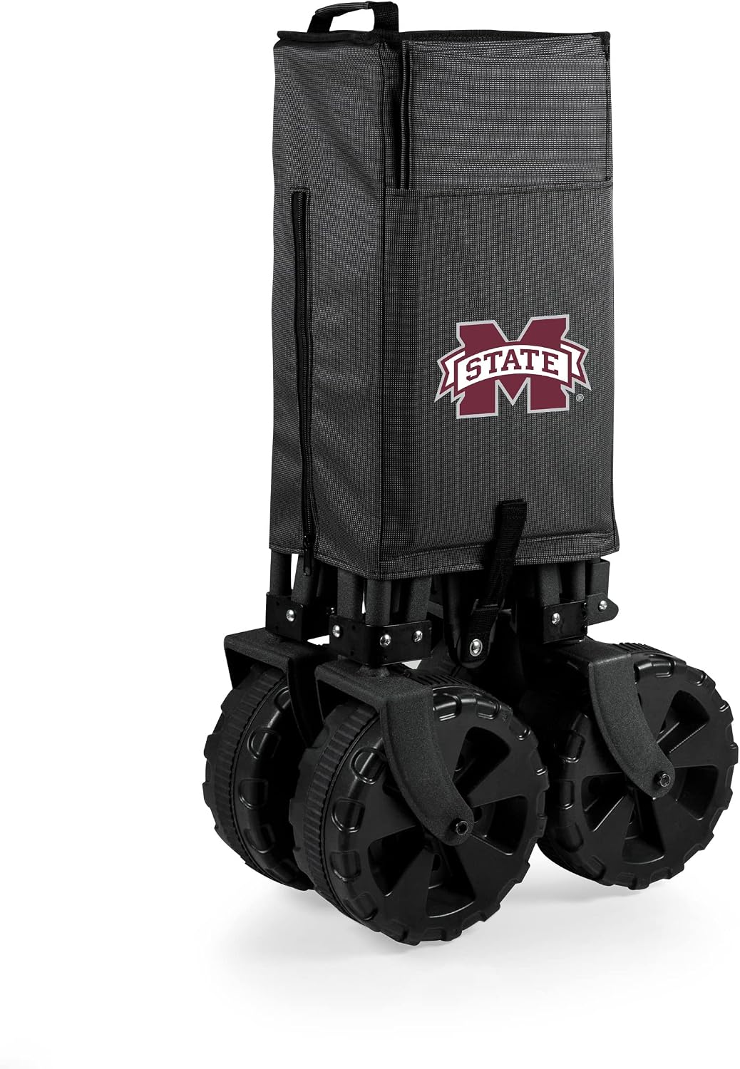 PICNIC TIME NCAA Adventure Wagon Elite All-Terrain Folding Beach Wagon with Big Wheels Plus Table Top Lid & Soft Cooler Liner, (Dark Gray)