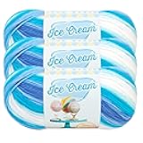 Lion Brand Yarn, Ice Cream Baby Yarn for Knitting, Crochet, and Crafts, Blue Moon, 3 Pack, DK Weight Colorful Acrylic Fiber for Baby Blankets, Hats, and Sweaters