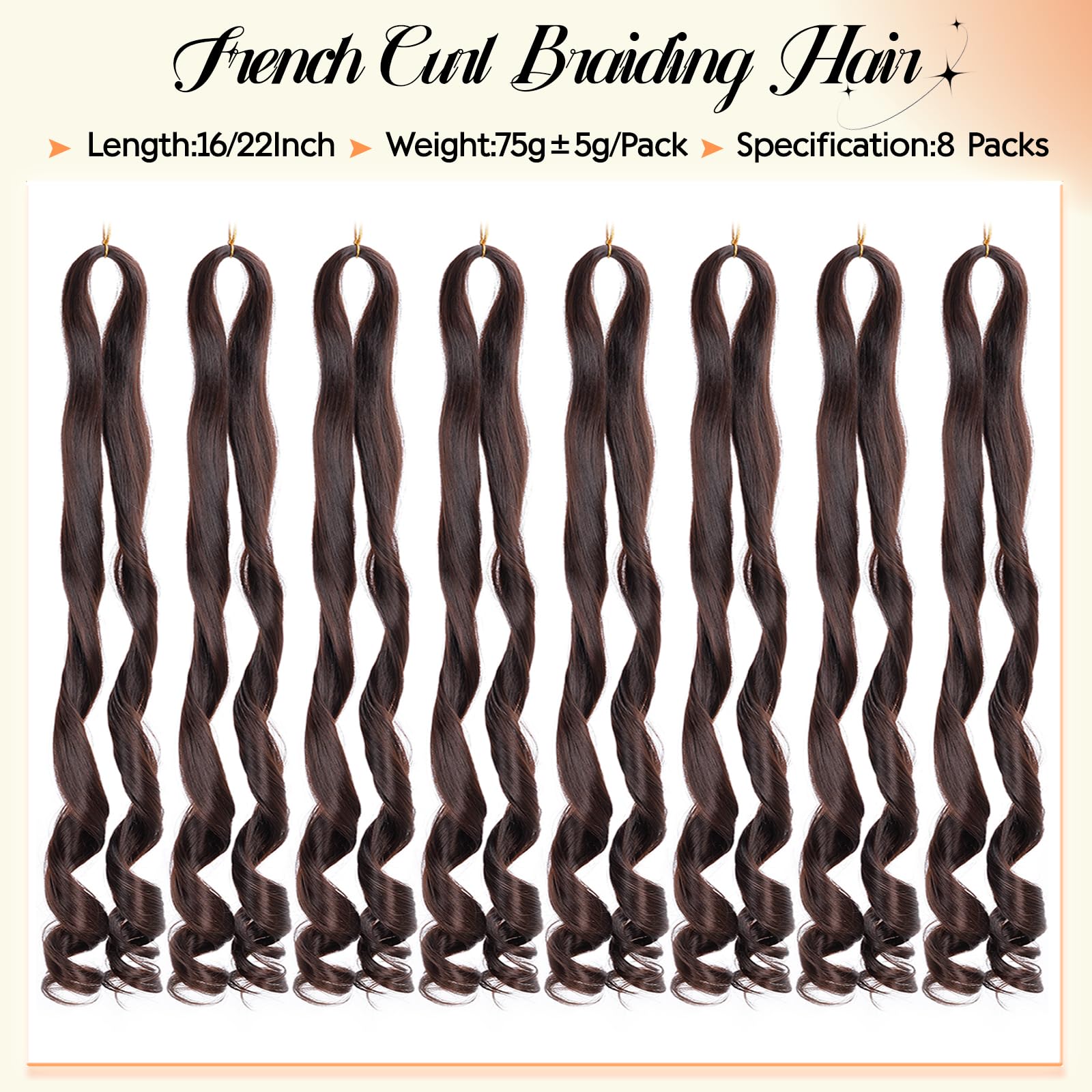 22 Inch Pre Stretched Braiding Hair Extensions French Curl Braiding Hair Loose Wavy Synthetic Crochet Hair Extensions(4#, 22 Inch (Pack of 8))