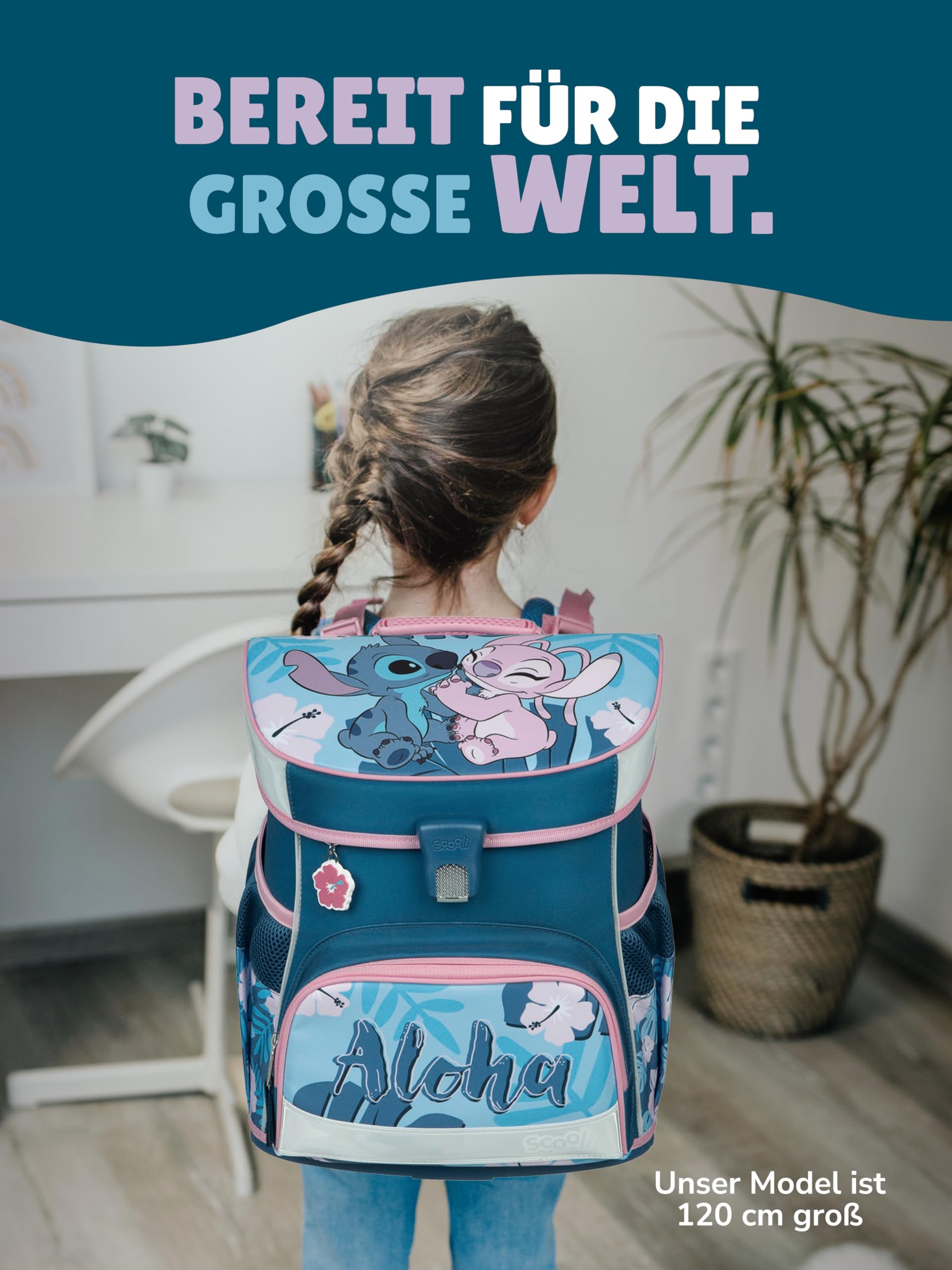 Familando - Scooli Campus Fit Schulranzen Set - 9-teilig mit Sporttasche - Disney Stitch - Ergonomisch, stabil & 980g leicht - 18L Volumen - Brustgurt & Reflektoren - ab 1. Klasse
