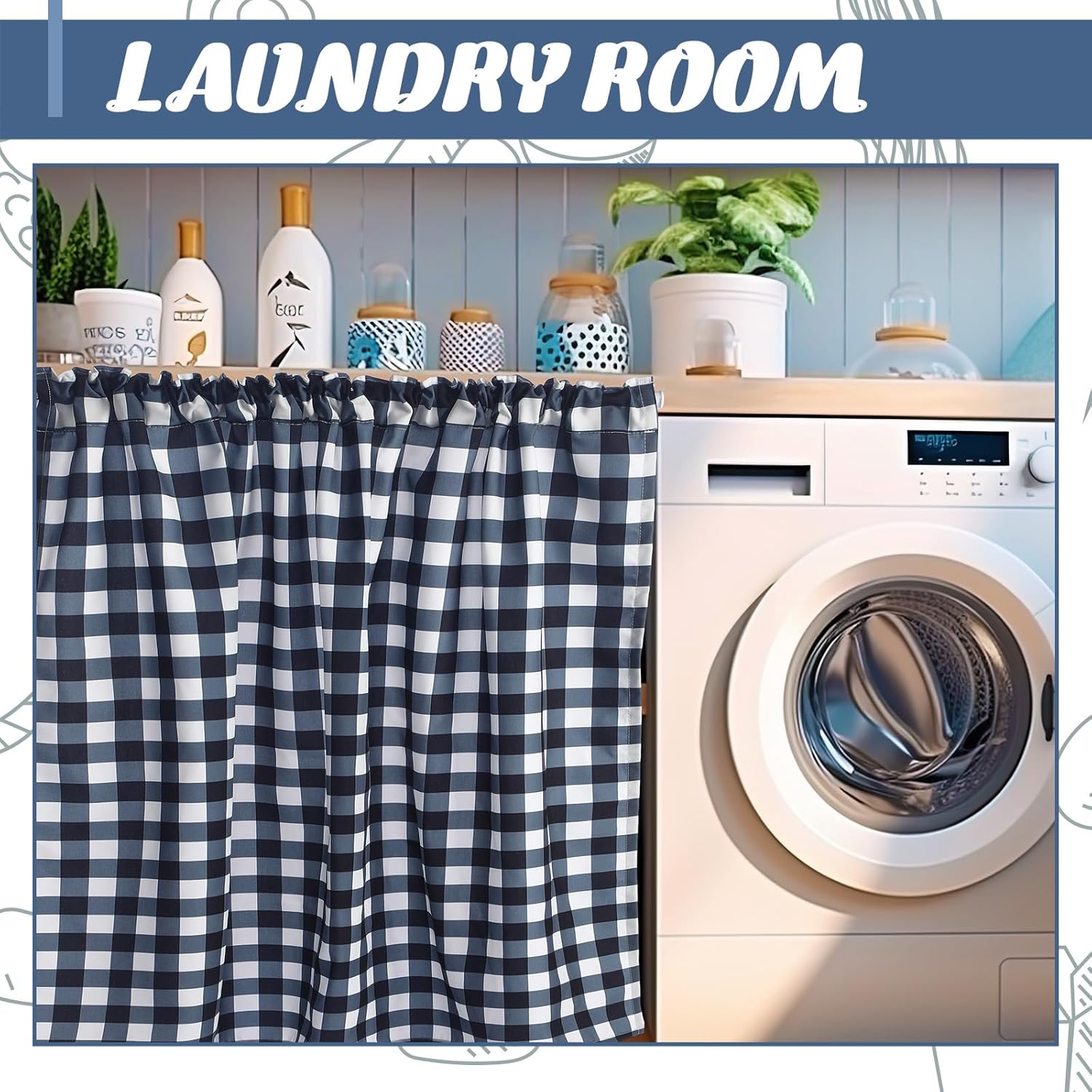 Hahafelt Cabinet Dishwasher Hidden Curtains with Telescopic Rod and Rod Clamp Dishwasher Desk 35 x 39 Inches Curtain for Kitchen Under Sink Washing Machine(Black and White Stripes)