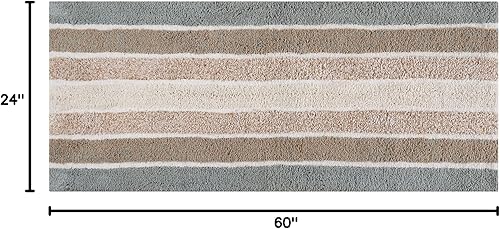 Miniatura 2 de THE BEER VALLEY Alpine Stripe - Alfombra de baño de 24 x 60 pulgadas, color gris beige, suave y absorbente, antideslizante, alfombra de baño larga,