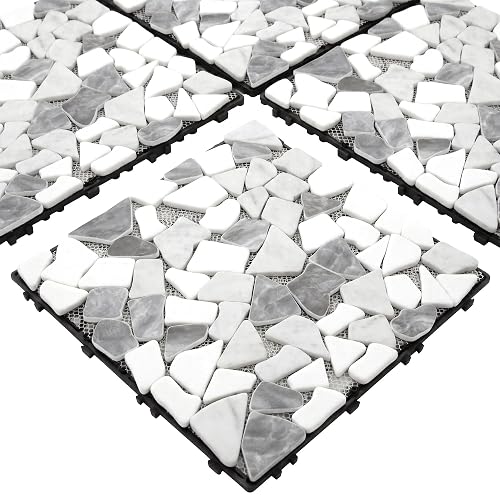 4PCS Natural Stone Interlocking Deck Tiles, 12" x 12" Pebble