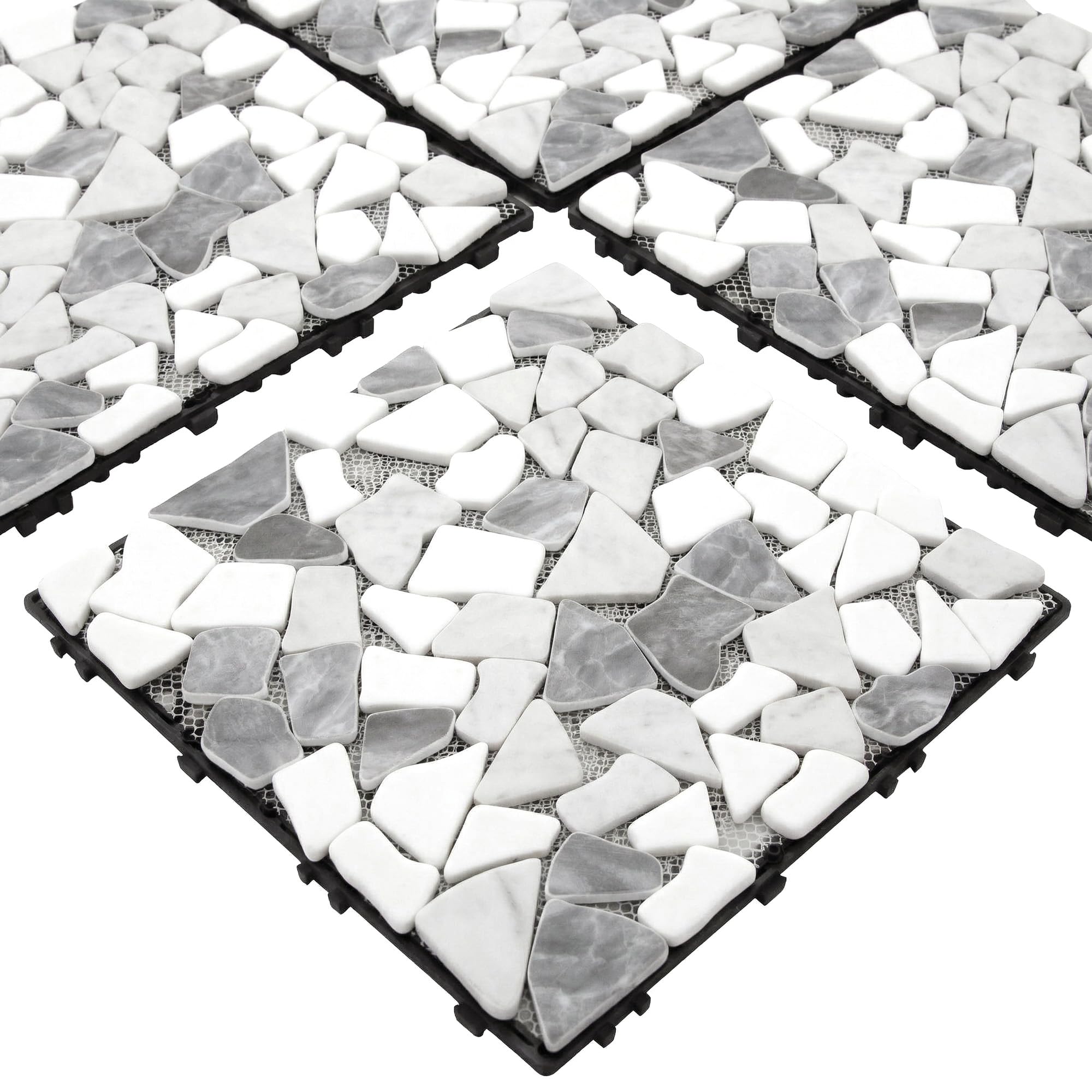 Mármol sintético y guijarros naturales en azulejos de 12 x 12 premium para exterior e interior