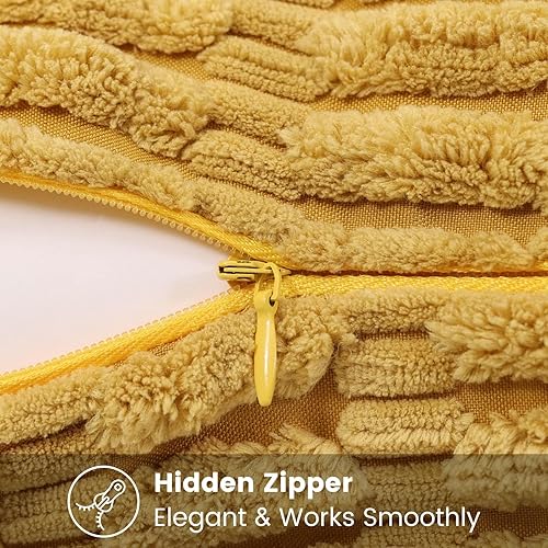 Miniatura 4 de decorUhome Juego de 2 fundas de almohada decorativas de otoño amarillo mostaza de 24 x 24 pulgadas, fundas de almohada cuadradas de pana suave a