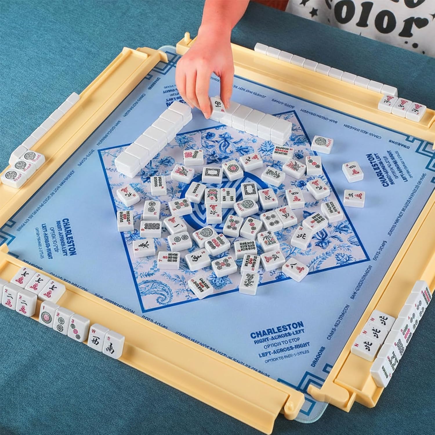 4 Pcs 18.7 Inch Creamy Yellow Acrylic Mahjong Tile Racks with Pushers for Game Night American Mahjong Racks Tile Set for Mah Jong Lovers and Beginners