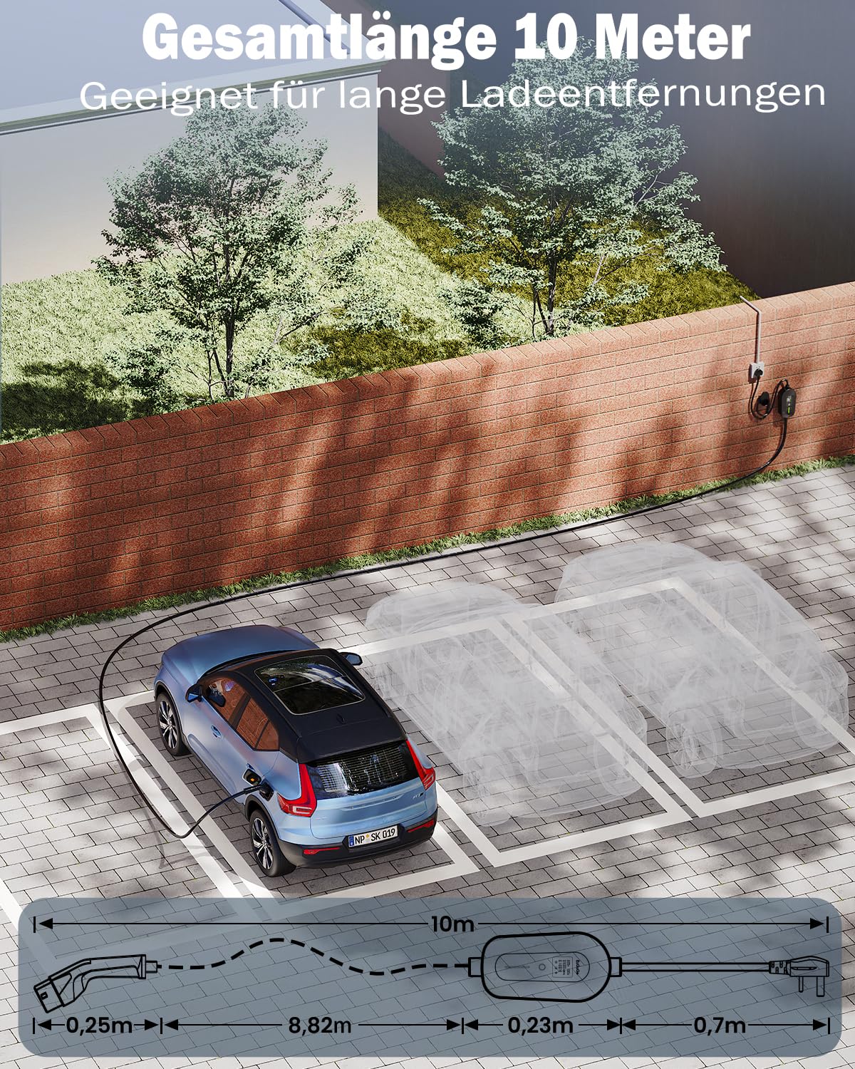 EzGoGo Typ 2 Ladekabel Schuko 3,7kW 10m, 6-16A, EV Ladegerät