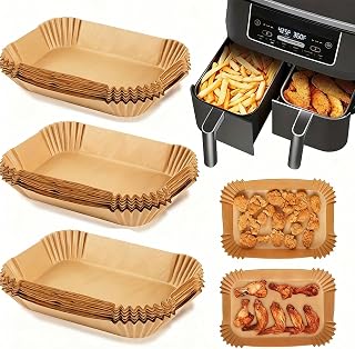 Air Fryer Disposable Paper Liner, 100PCS Food Grade Parchment Liners, Dual Air Fryer Accessories Baking Paper (8.6inch-Brown, Natural)