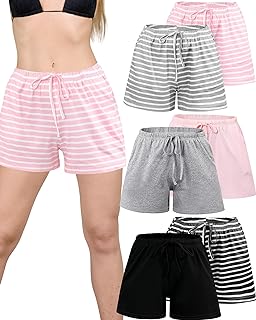 Chuarry 6 Pack Women Pajama Short Sleep Short Sleepwear Lounge Shorts Sleep Boxers Bottom with Pockets