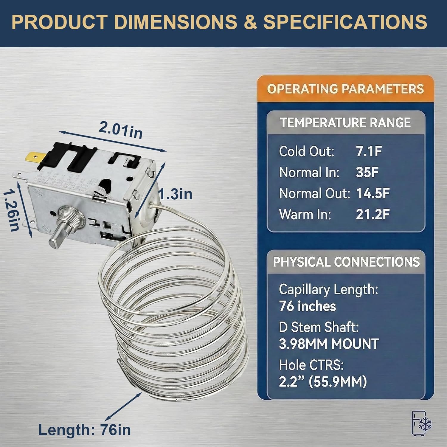 800366 Refrigerator Temperature Control Kit, Thermostat Cold Control Compatible with True Freezer/Cooler, Fits TSSU TPP TD TBB GDM T Series, Replaces 077B6806 077B7172 988282, 76" Coil Sensing