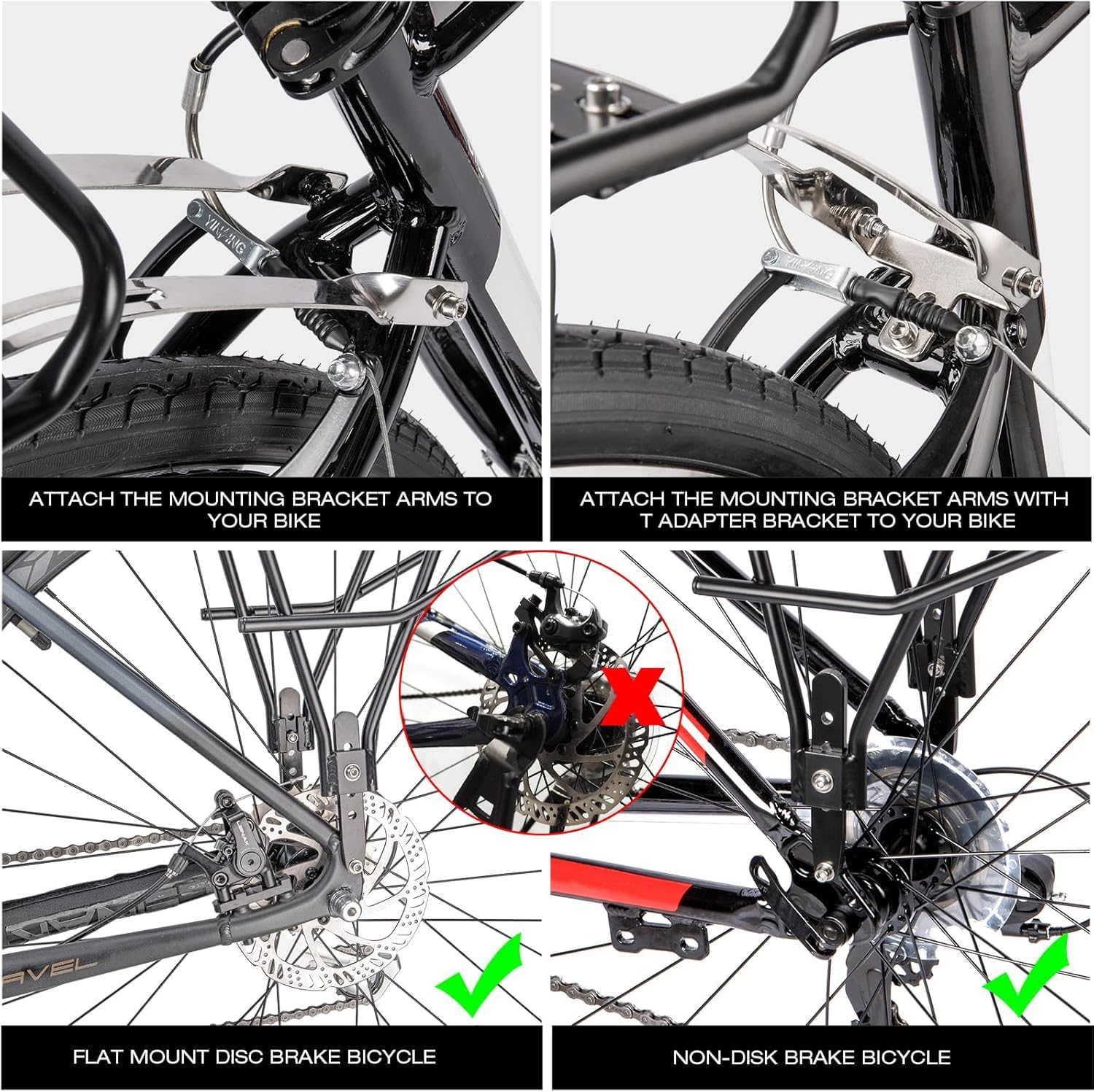 Portapacchi universale per bicicletta con guide laterali per borse da sella, portapacchi posteriore in alluminio leggero, per 26 – 29 pollici, portata 27 kg