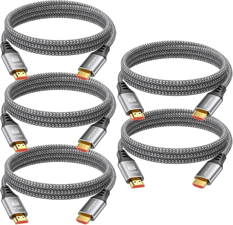 8K 4K HDMI Cable 6FT 5-Pack,HDMI 2.1 Cord Multipack | HDMI eARC/ARC Cable,Support 4K@120Hz/144Hz, 8K@60Hz, HDCP2.3/2.2, HDR10+ for Soundbar, KVM, PS5, Xbox, Roku/LG TV,Projector