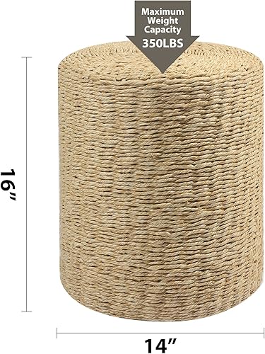 Miniatura 3 de Wimarsbon Decor - Puf redondo otomano de cuerda de papel de una sola hebra, reposapiés, taburete de pie, para dormitorio, sala de estar, asiento de