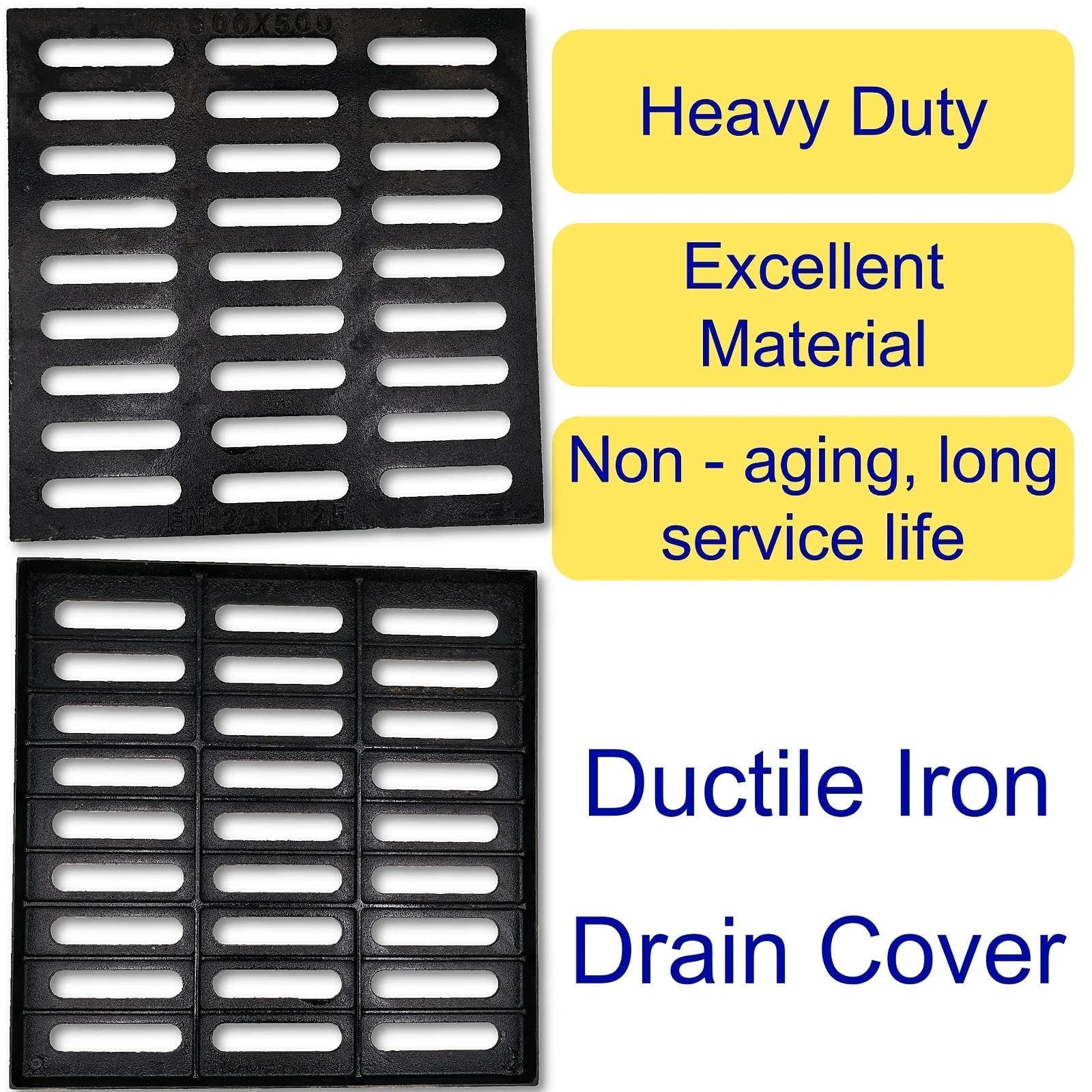 Grille de Drain Fonte Ductile 500x500 mm Classe C250 Noir