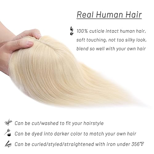 Miniatura 8 de S-noilite Toppers de cabello humano de densidad del 150 % con flequillo, base de seda, clip en la parte superior con clip para mujeres con cubierta