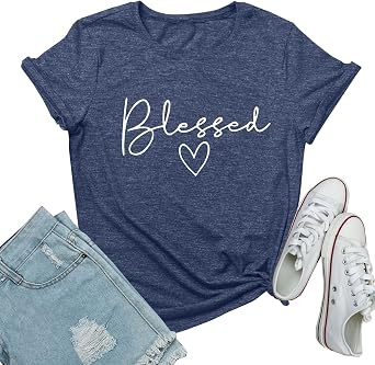 BLACKMYTH Women Cute Graphic Tees Cotton Bleesed Heart T-Shirts