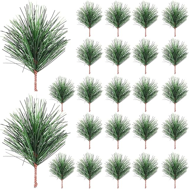 Amosfun 24Pcs Small Artificial Pine Picks Artificial Plants Christmas Pine Branches for Christmas Flower Arrangements Wreaths and Holiday Decorations