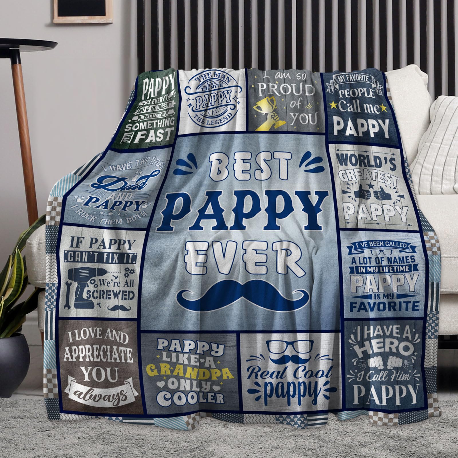 Pappy Blanket 60"X50", Pappy Gifts Grandkids, Best Birthday Father's Day for Pappy, Soft Warm Cozy Plush Throw Blankets