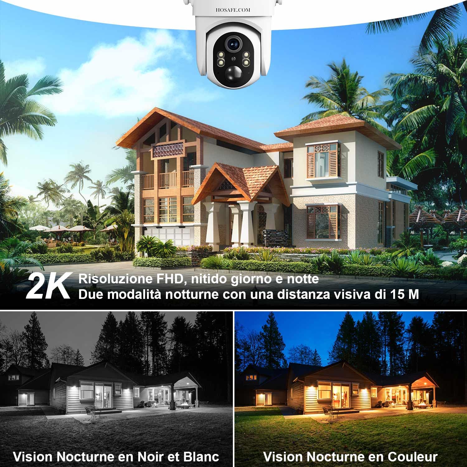 Caméra de Surveillance Extérieur Sans fil, Camera Surveillance WIFI Exterieure sans fil, Camera Exterieur Sans fil 2K, Alarme de Détection de Mouvement, Vision Nocturne en Couleur
