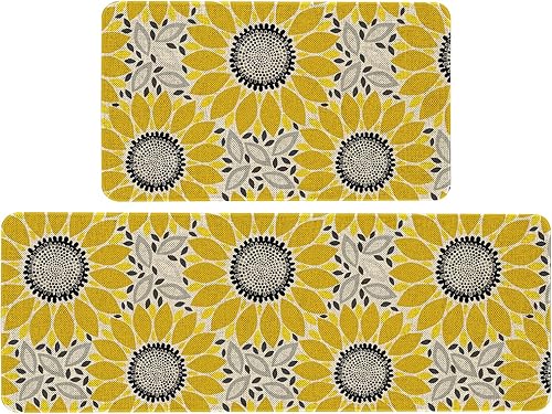 Miniatura 1 de Mloabuc Juego de 2 alfombras de cocina de girasol, alfombras de cocina con flores de granja para piso, antideslizantes, lavables, delgadas, alfombra