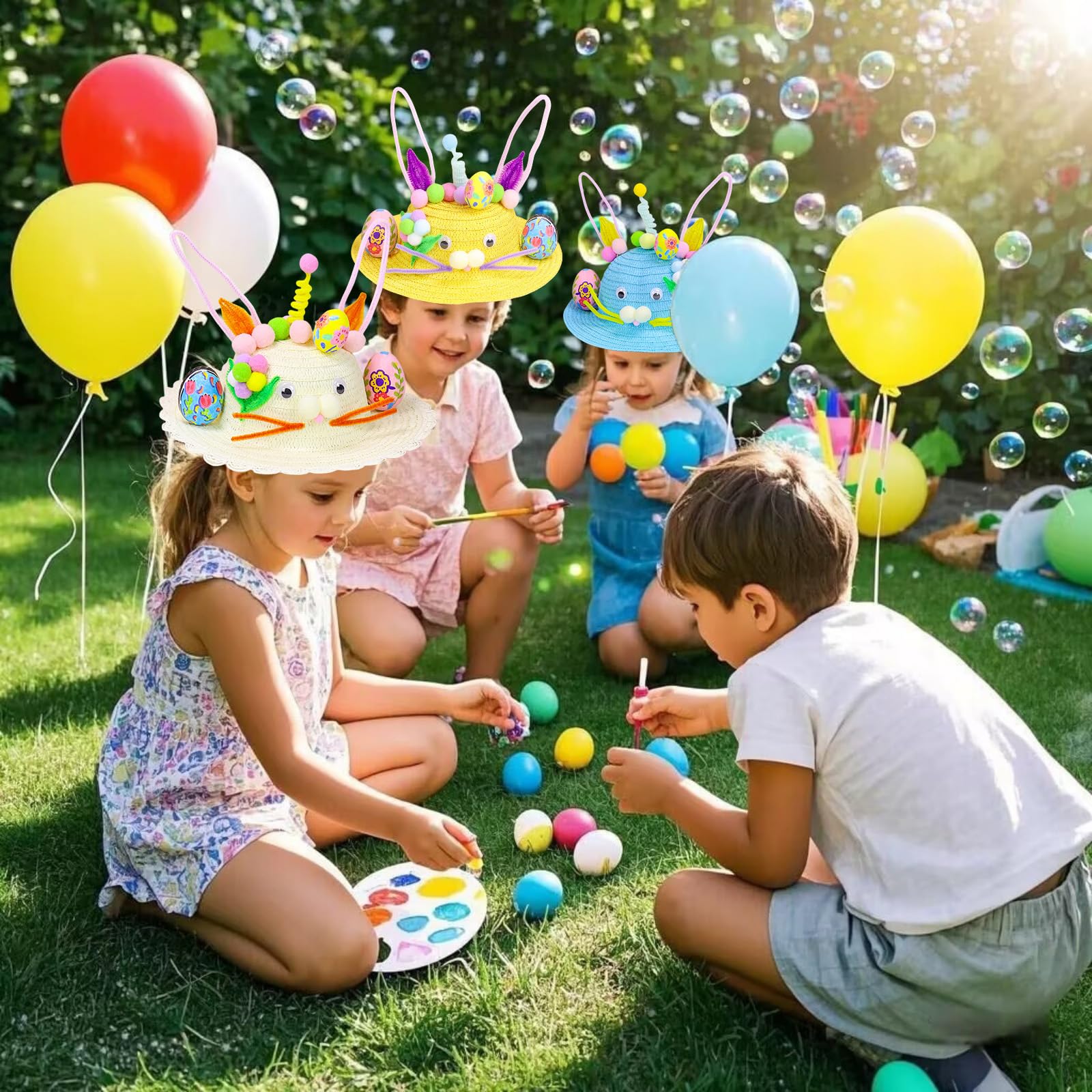 Easter Hat Making Kit Creative Bonnet Hat for Kids,Handmade Funny Easter Hat for Easter Children's Craft,Easter Bonnet Kit Make Your Own Bonnet Hat,Chicks Eggs Decorations Kit for Easter Party Favors - Image 3