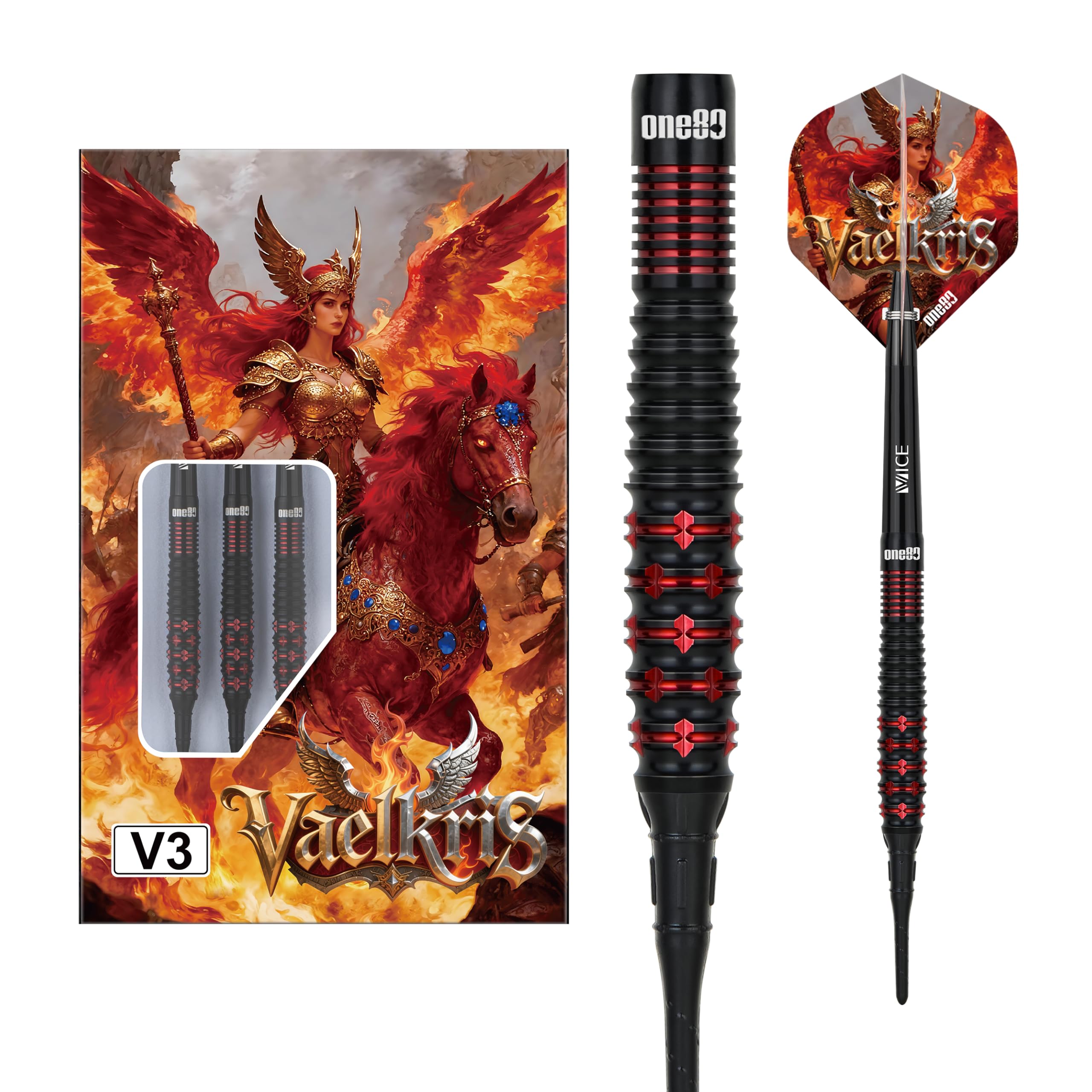 ONE80 Soft Dart Wraith VHD Lot de fléchettes souples en tungstène 90 % tungstène avec tiges et ailettes