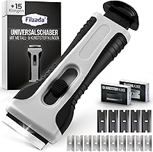 Filzada® Ceramic Hob Scraper Grey - with 15 Scraper Blades - Glass Scraper for Hob - Premium Kitchen Scraper Set - Scraper Ceramic Hob - Ceramic Hob Scraper - Scraper Kitchen - Scraper - Glass Ceramic