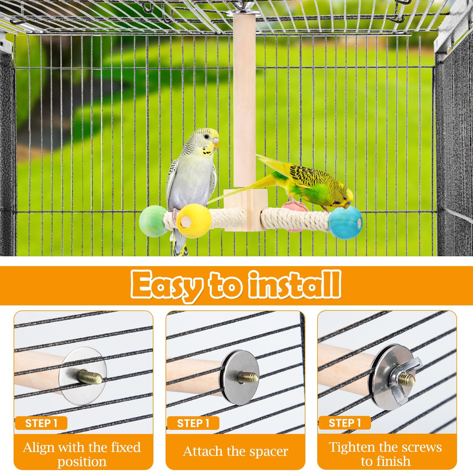 FrgKbTm Percas giratorias para pájaros, juguete de madera para loros, para jugar al gimnasio, ejercicio, jaula, accesorios para moler, escalar, perca de pie para cacatúas, periquitos y pájaros