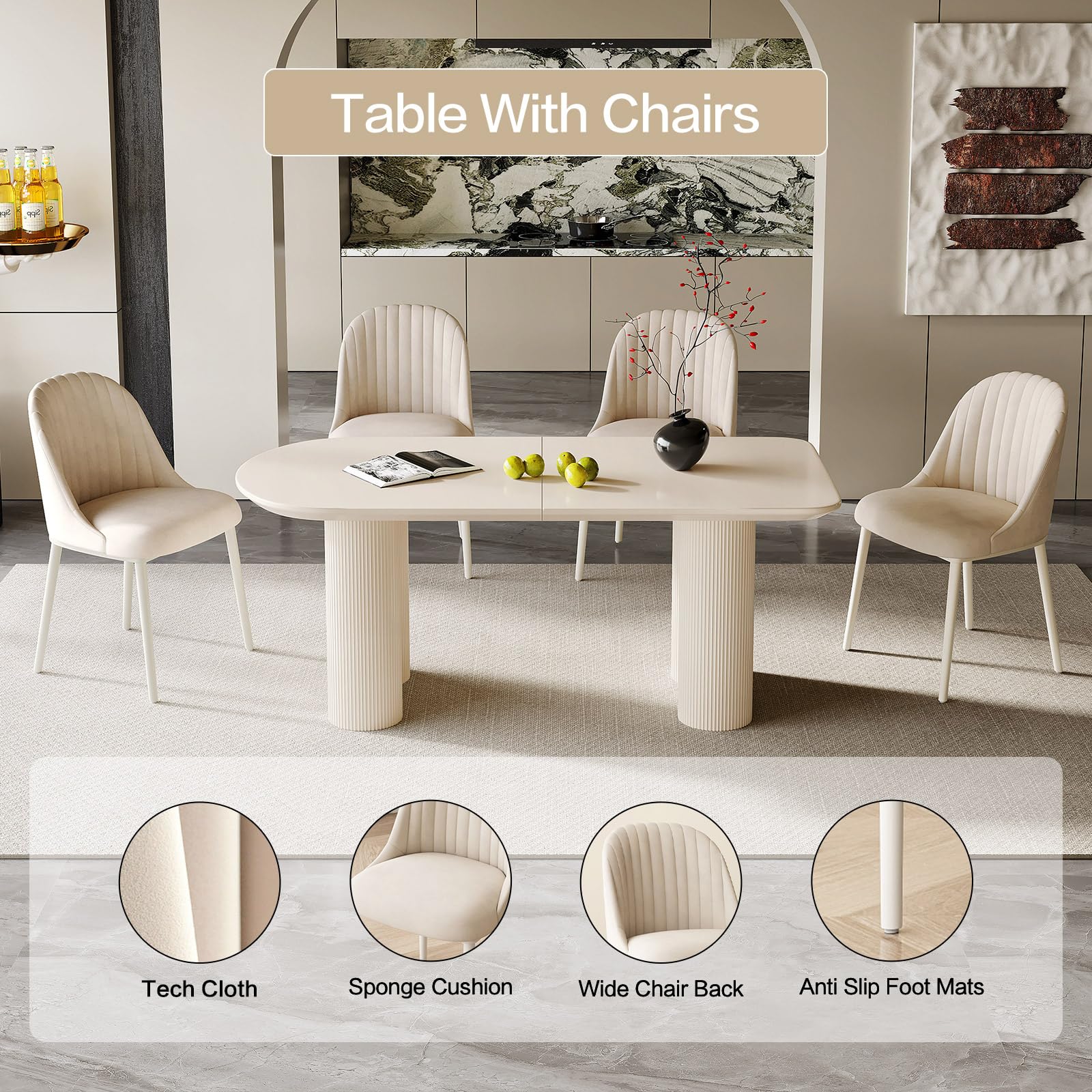 Tavolo da pranzo ovale bianco, grande tavolo da pranzo da 177,8 cm, moderno tavolo da pranzo per 4 o 6 o 8 persone, per soggiorno, camera da letto, sala da pranzo, cucina