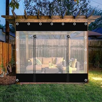 Clear Tarp Curtains With Grommets,0.3mm Pvc Waterproof Tarpaulin,Gazebo Patio Porch Pergola Garden Black Transparent Tarpaulin Side Panels,Weatherproof Curtain,With Zipper,LH-2.52.5m8.2*8.2ft