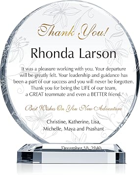 Personalized Coworker Leaving Gift for Man or Woman, Customized with Coworkers Name and Your Wishes, Unique Crystal Employee or Coworker Departing, Farwell, Retirement Gift Plaque M - 6.5"