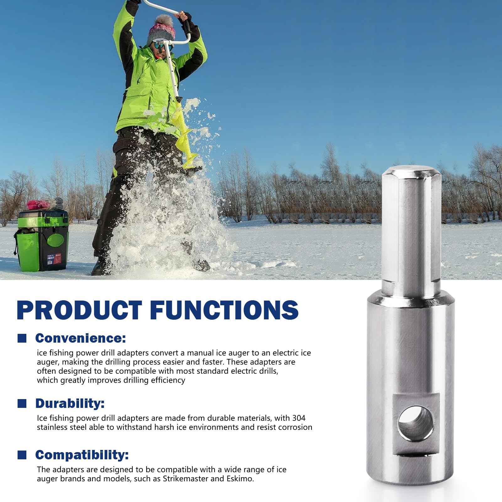 Ice Auger Drill Adapter - Electric Ice Fishing -5