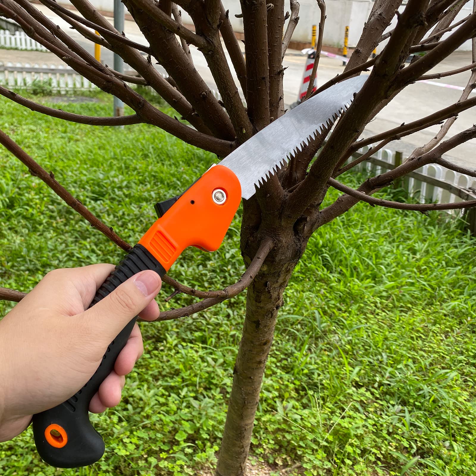 Newaner Serrucho de Poda Plegable de 180mm,Sierra de Mano Plegable Mango Antideslizante - Ajustable - Cierre de Seguridad,Sierra de mano premium para jardinería, camping, poda de ramas（naranja）